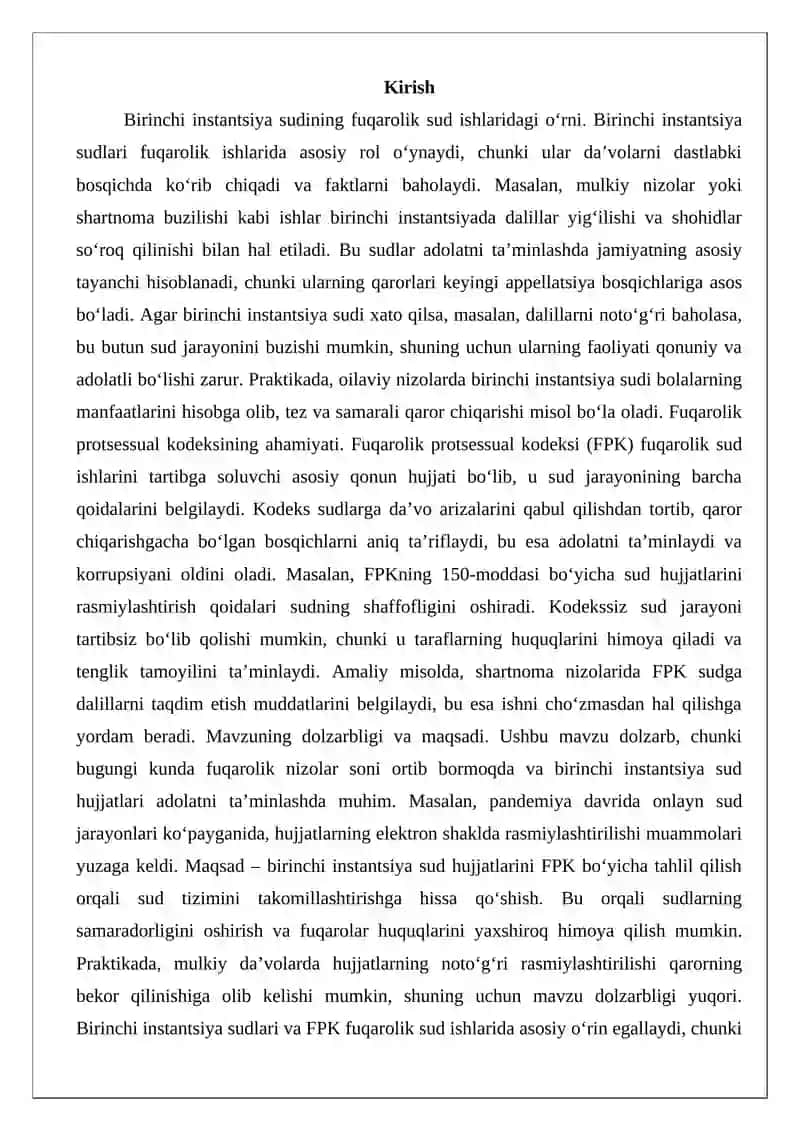 Birinchi instantsiya sudining hujjatlari (FPK bo‘yicha) 2