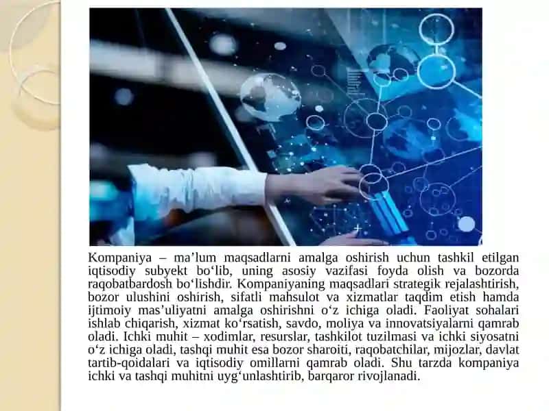 Kompaniya, uning maqsadlari va faoliyat sohalari 2