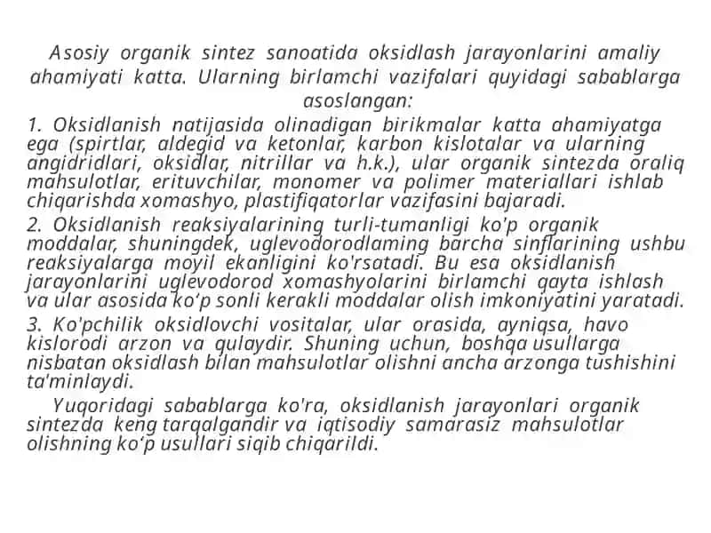 OKSIDLANISH JARAYONLARI TEXNOLOGIYASI 2
