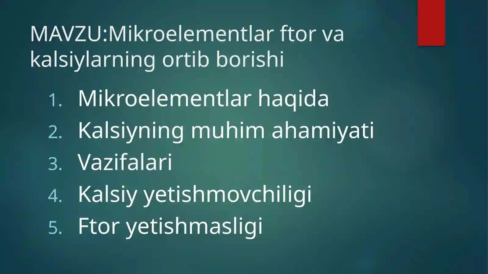 Mikroelementlar ftor va kalsiyning ortib borishi 2