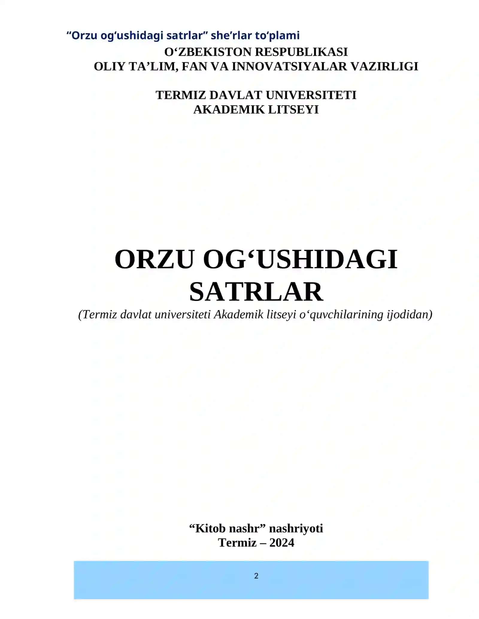 Orzu og‘ushidagi satrlar she’rlar to‘plami 2