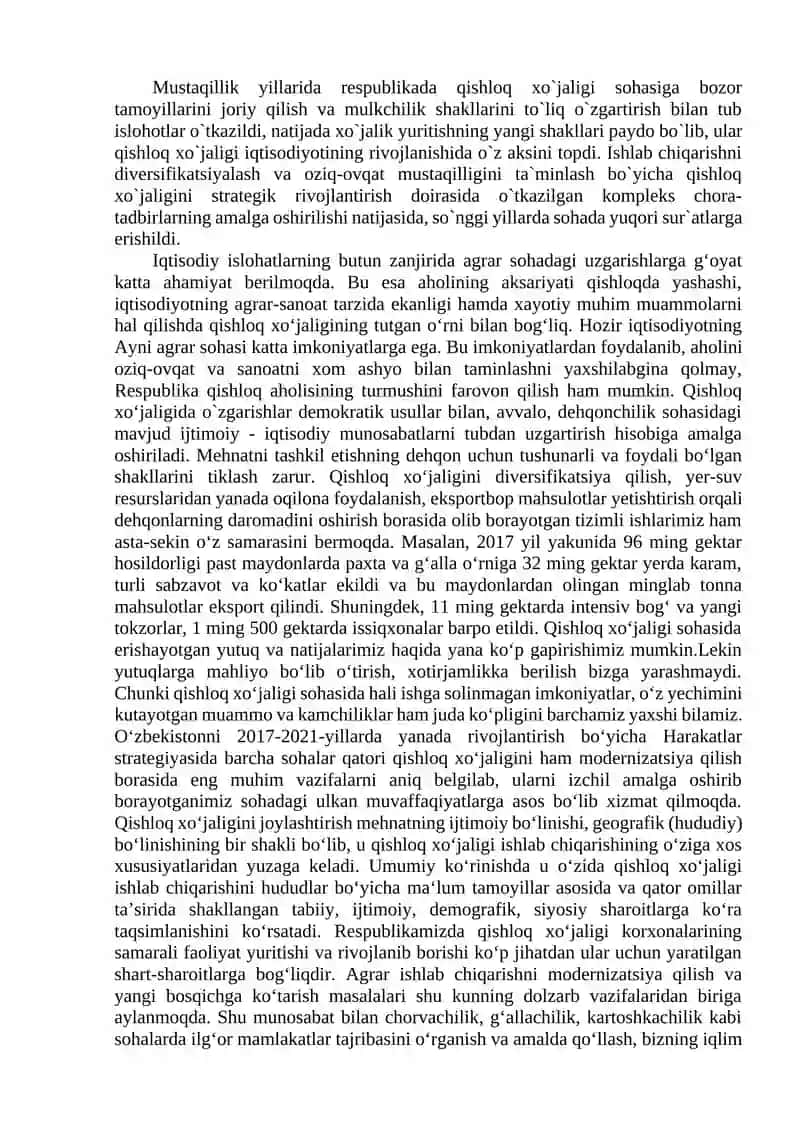 Qishloq xo'jaligi rivojlanish tarixi 2