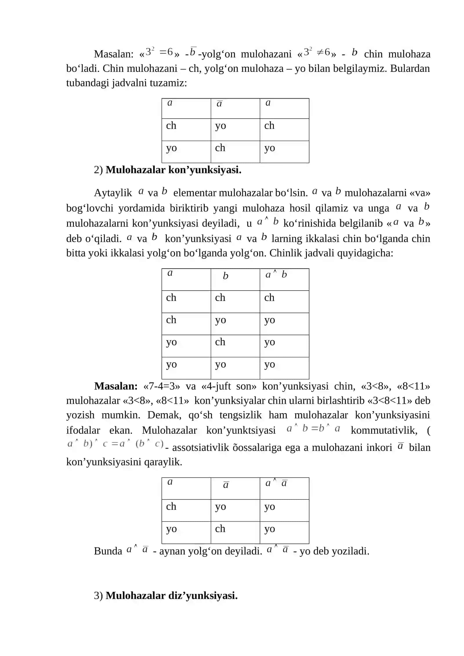 Mulohazalar va ular ustida amallar 2