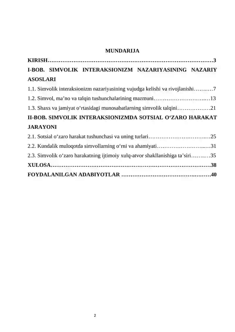 Simvolik interaksionizim nazariyasida sotsial oʻzaro harakat 2