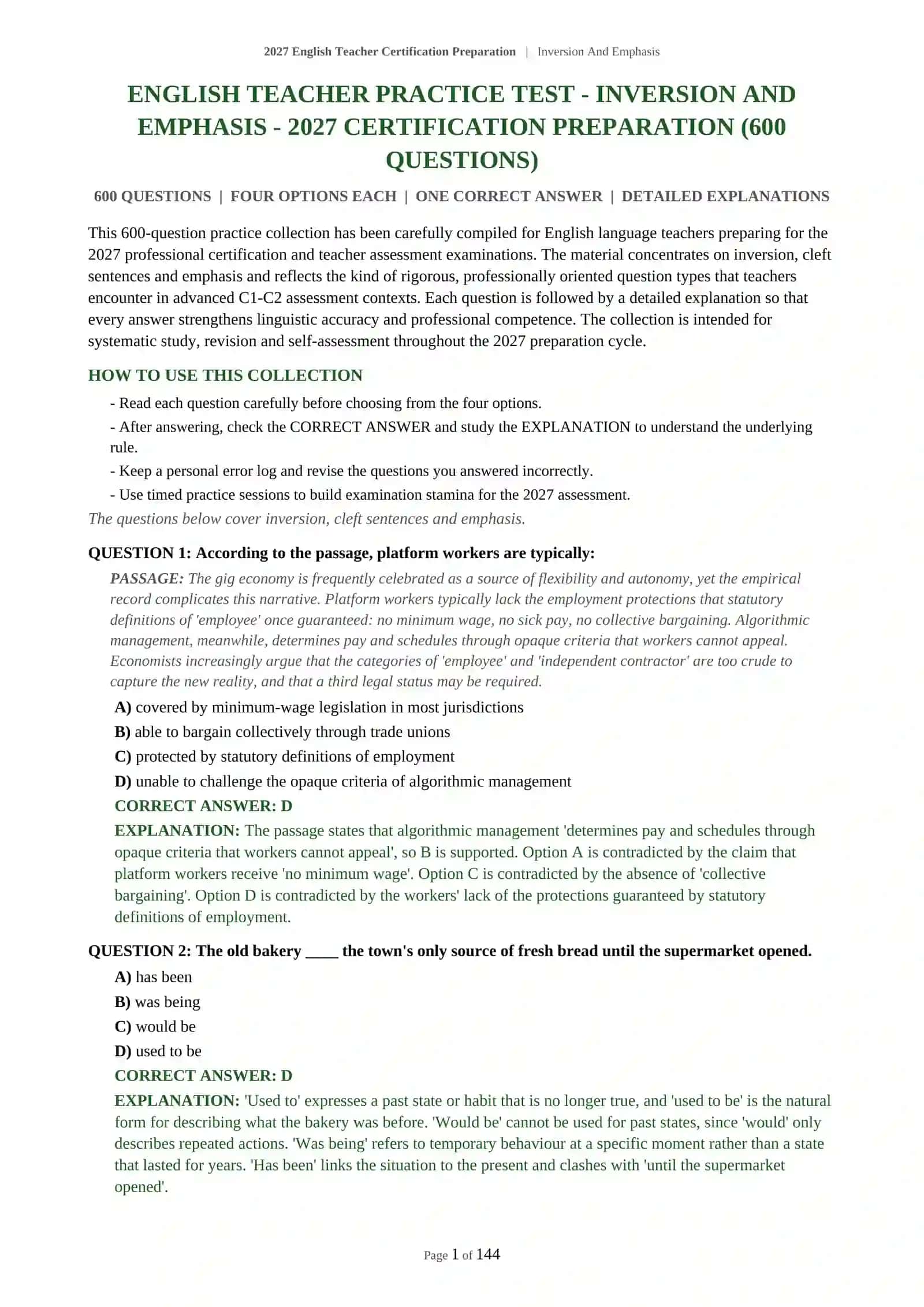 2027 English Teacher Certification Preparation | Inversion And Emphasis 2
