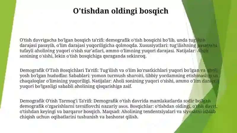 Demografik O'Tish Bosqichlari 2