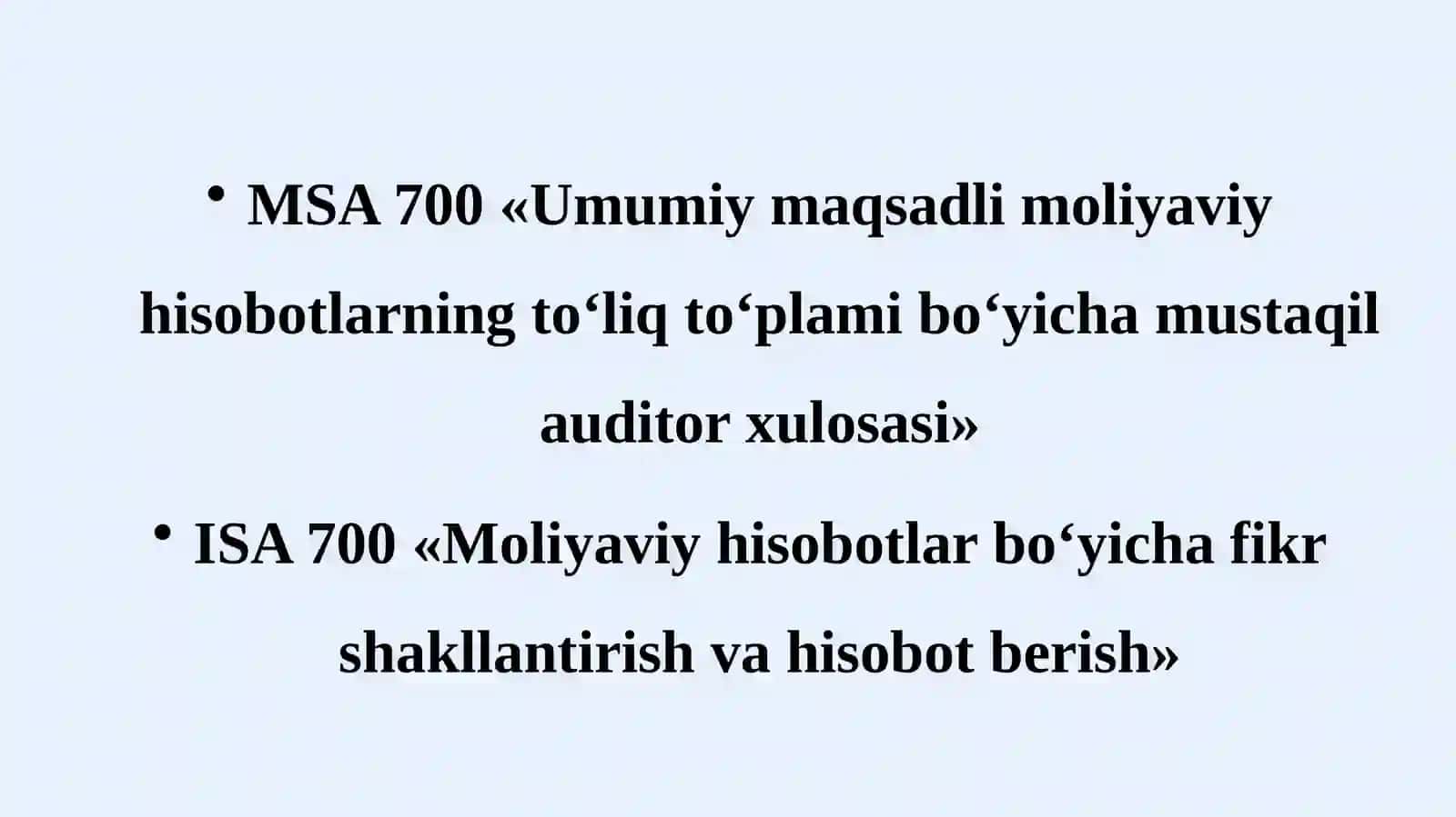Auditorlik tekshiruvlari natijalarini rasmiylashtirish AXS 700 va AXS 705 2