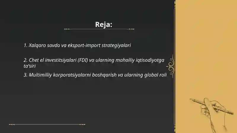 Xalqaro savdo va eksport-import strategiyalari 2