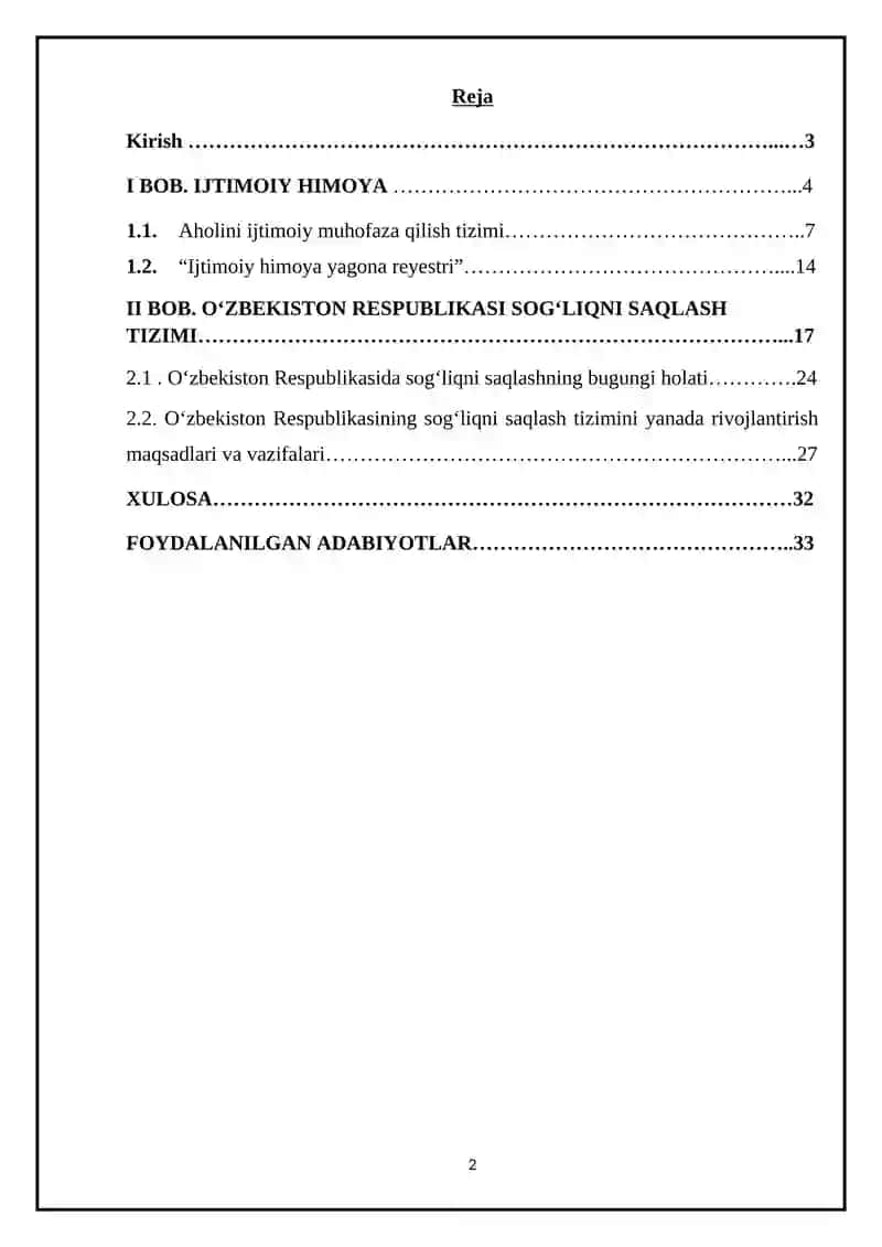 Respublikada axolini ijtimoiy muhofaza qilish sog'liqni saqlash tizimida olib borilgan kompleks chora tadbirlar 2
