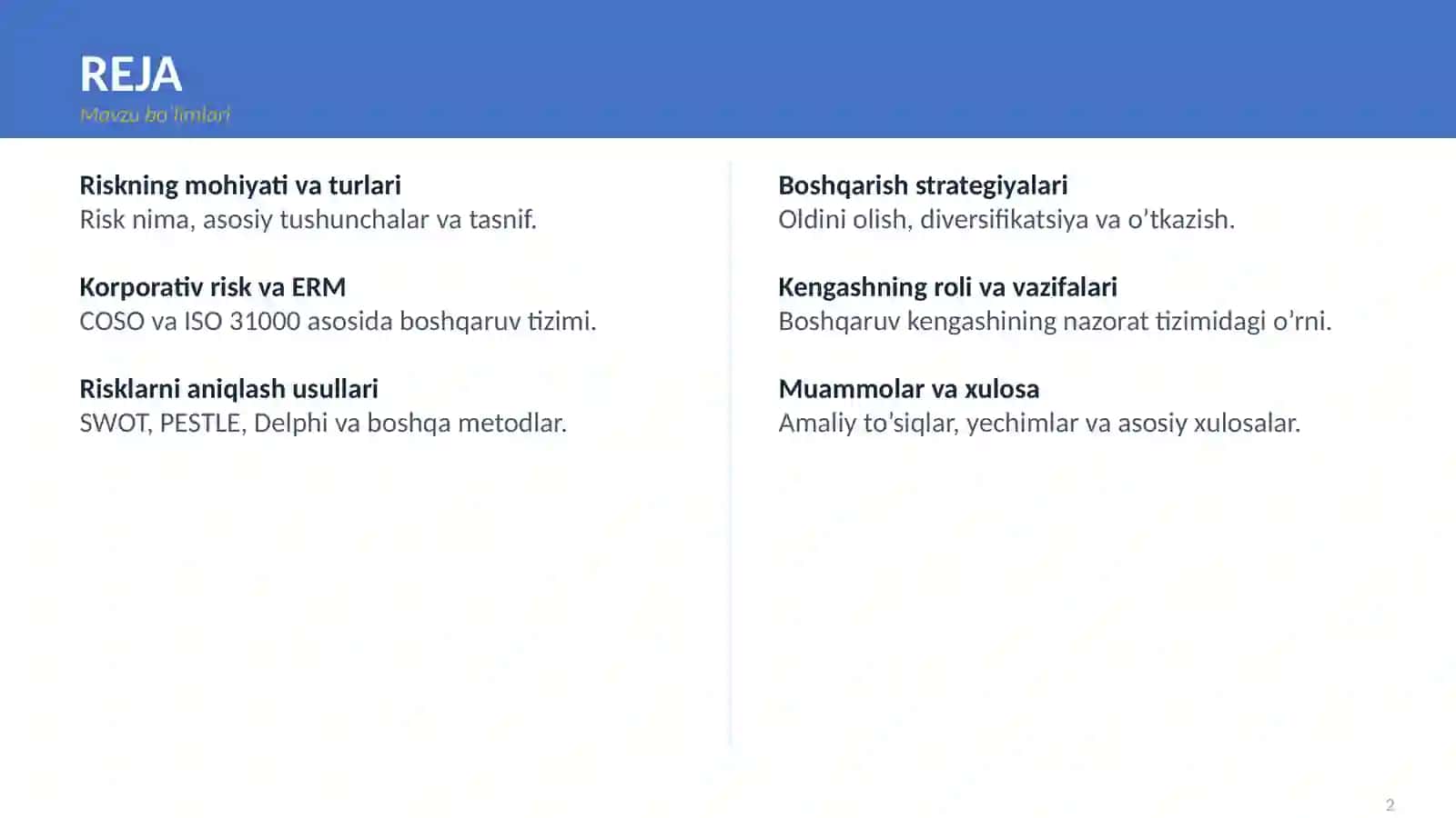 korporativ boshqaruv risklarni boshqarish 2