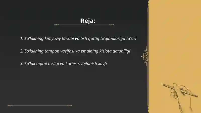 Og‘iz suyuqligining asosiy kimyoviy tarkibi 2