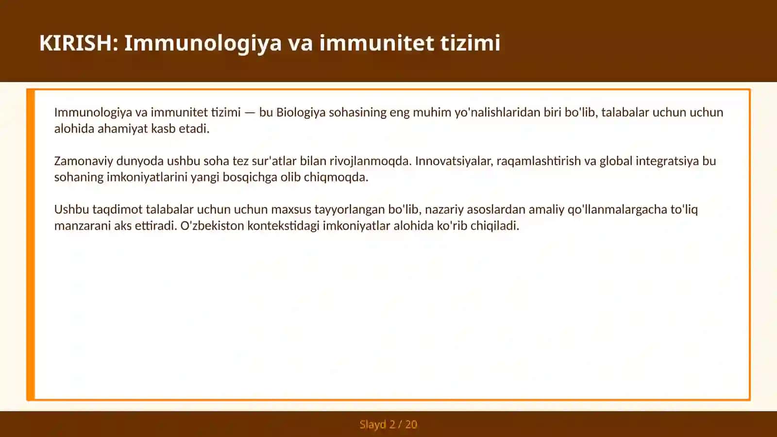 IMMUNOLOGIYA VA IMMUNITET TIZIMI 2