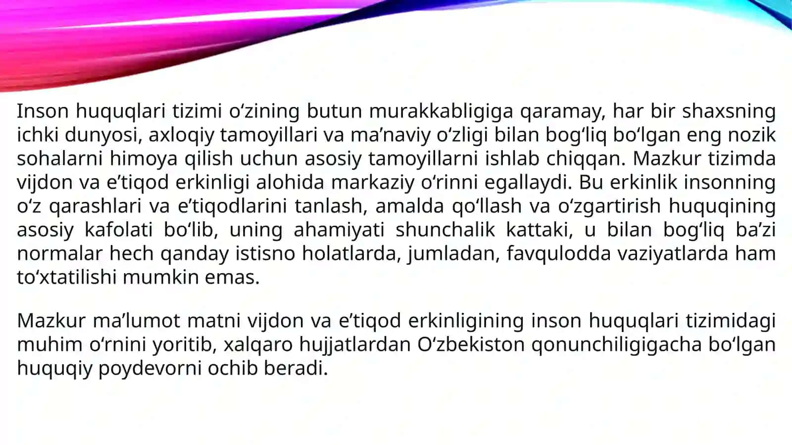 Vijdon va e'tiqod erkinligi 2
