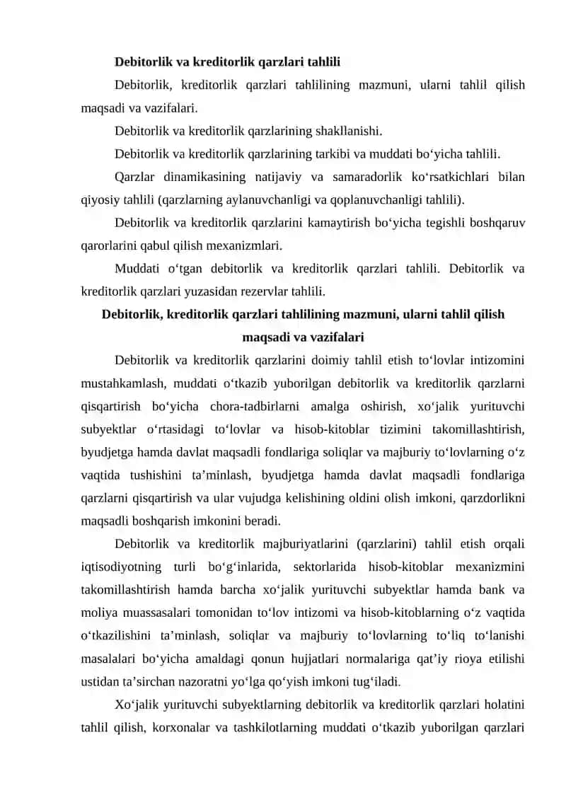 Debitorlik va kreditorlik qarzlari tahlili 2