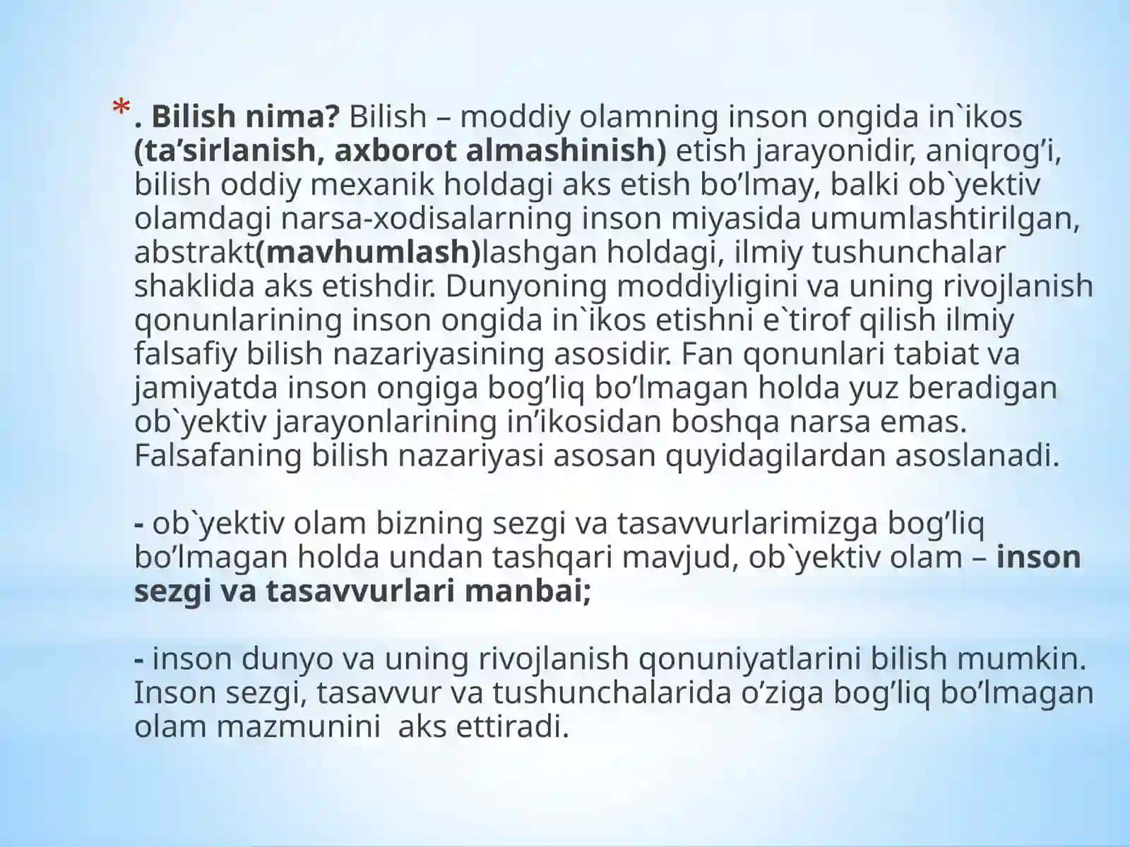 Bilish falsafasi (Gnoseologiya) 2