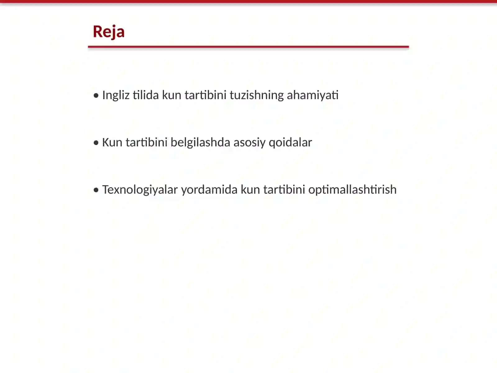 Kun tartibini tuzish Ingliz tilida 2
