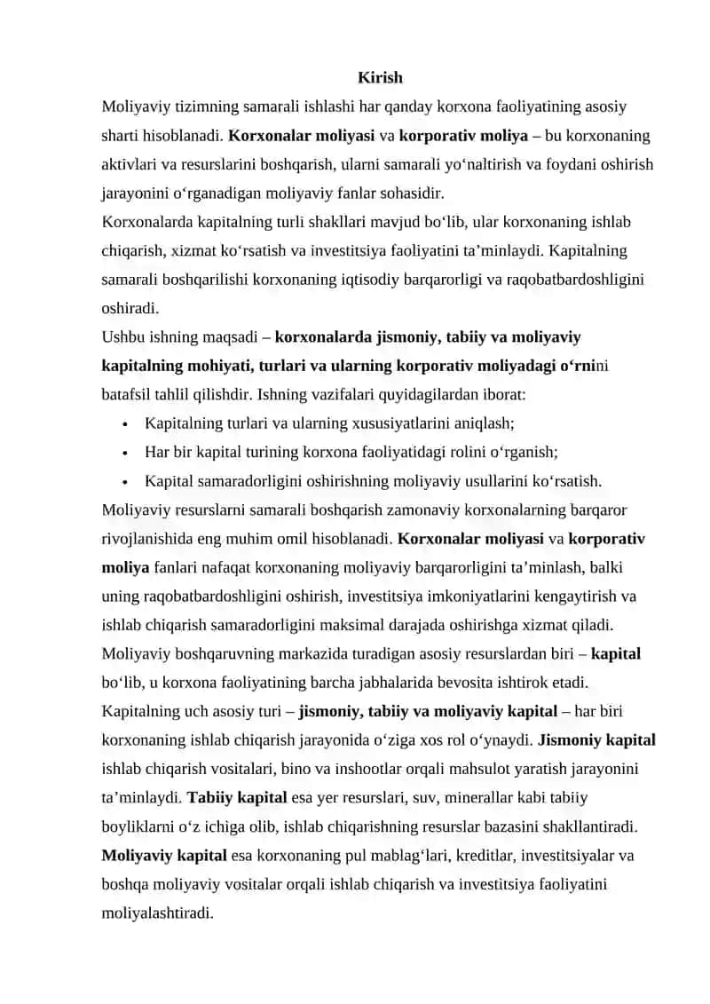 Korxonalarda moliya va korporativ moliya 2