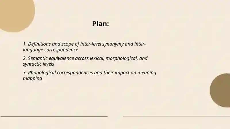 Inter level synonymy and inter language correspondence 2
