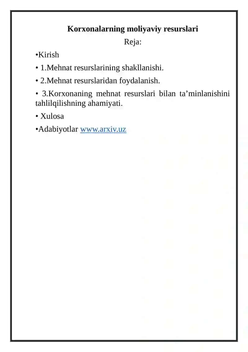 Korxonalarning moliyaviy resurslari 2