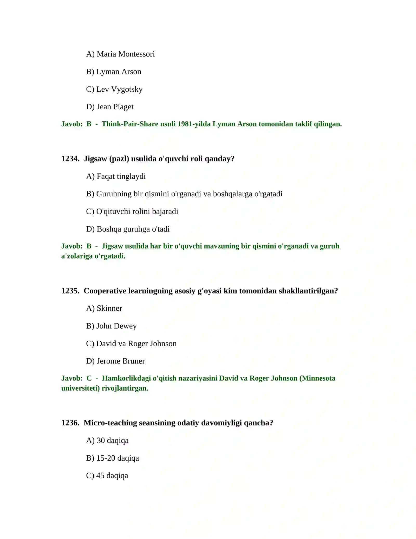 BOSHLANG'ICH TA'LIM O'QITUVCHISI TEST SINOVLARI 2