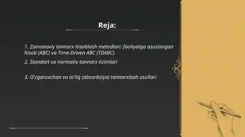 Zamonaviy tannarx hisoblash metodlari 2