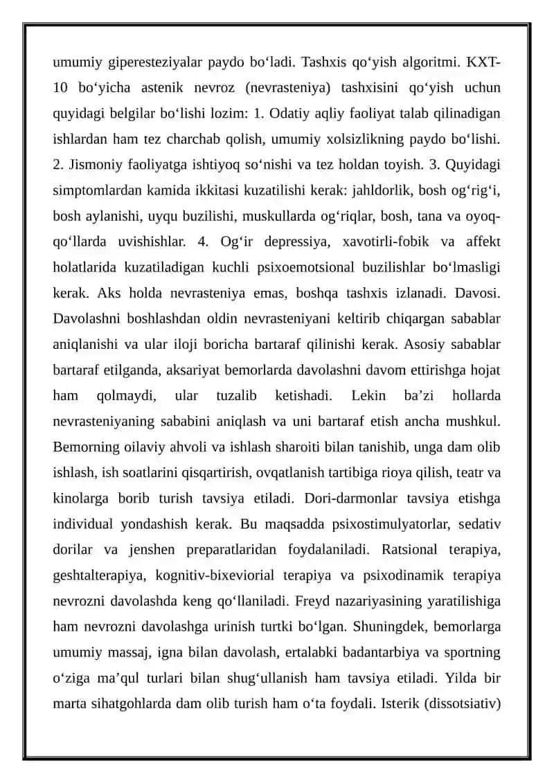 Somatoform buzilishlar tasnifi 2
