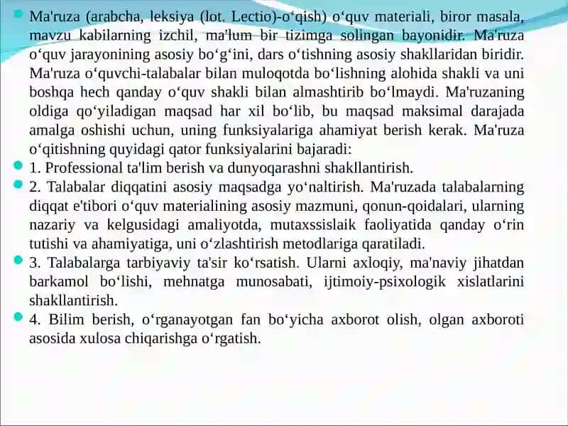 Ma'ruza va mashg'ulot tuzilishi 2