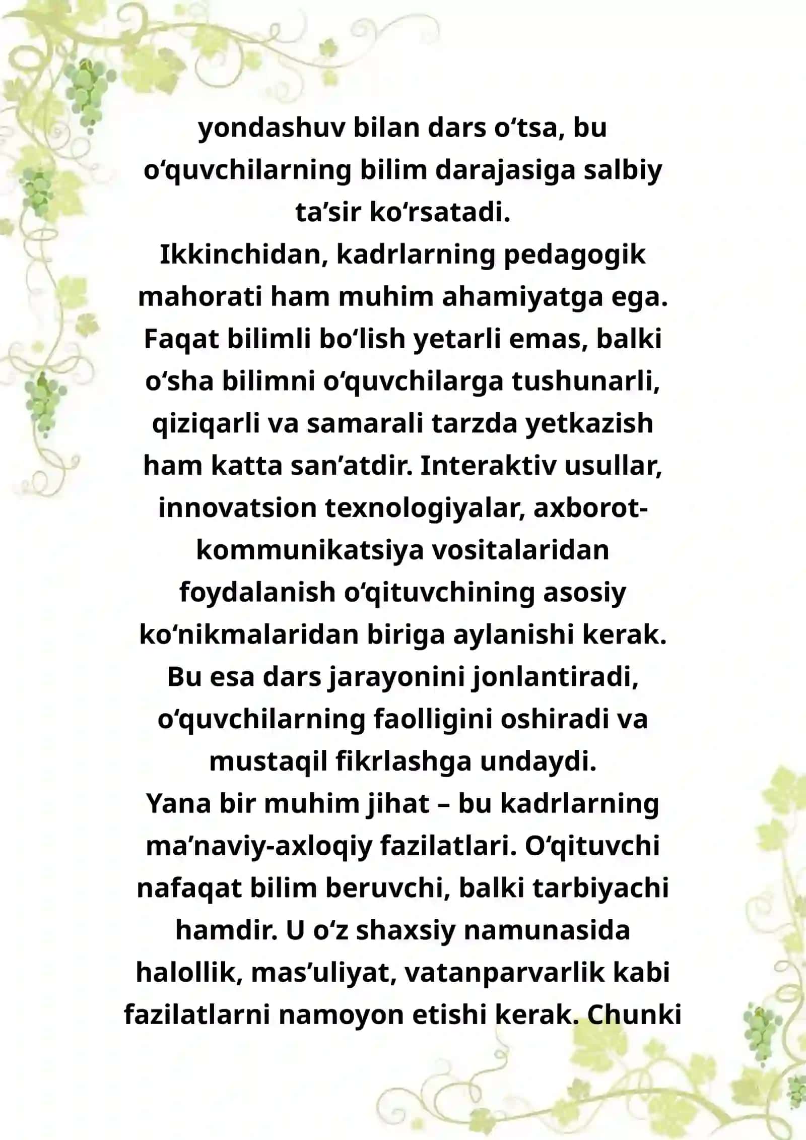 Ta'lim tizmida kadrlar sifatiga e'tbor 2