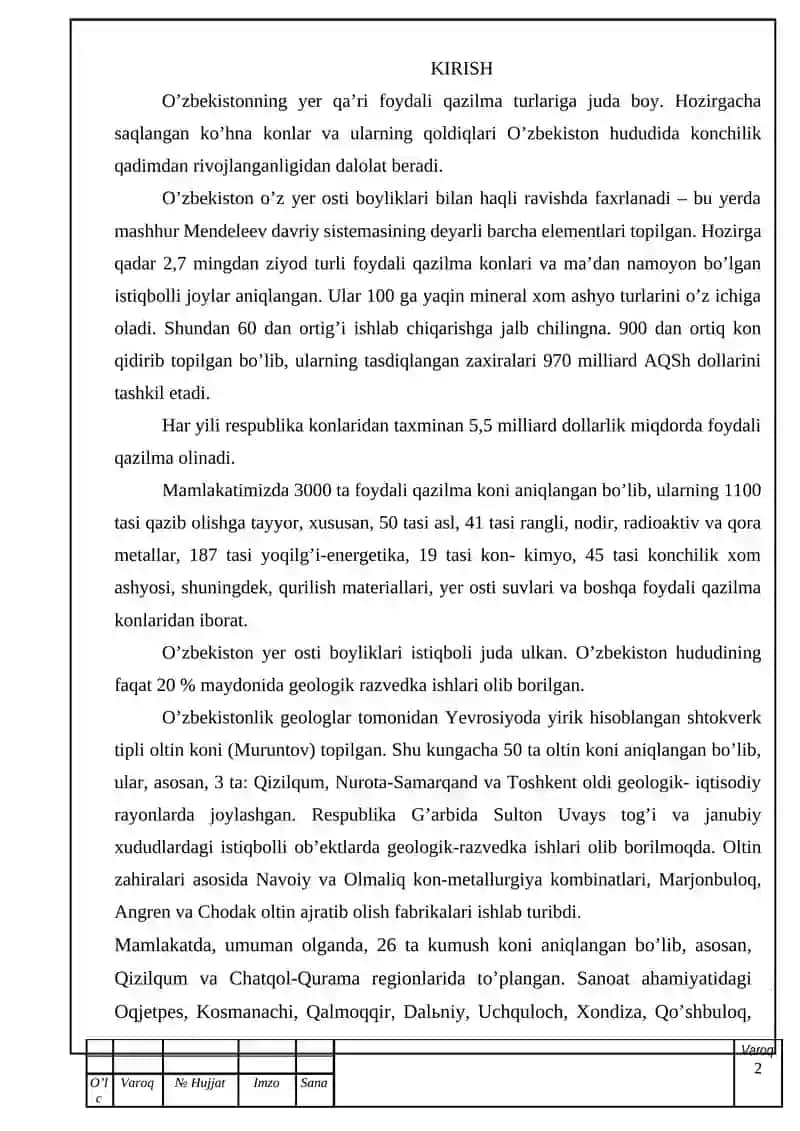 Molibden boyitish texnologiyalari kurs ishi 2