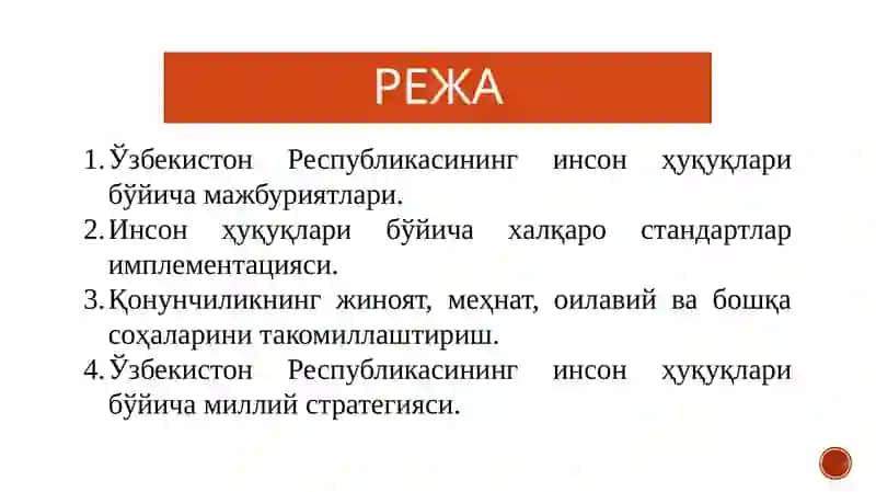 Инсон ҳуқуқлари бўйича миллий қонунчилик 2