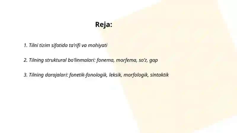 Tilning tizim sifatidagi mohiyati Ortiqova E'zoza 2