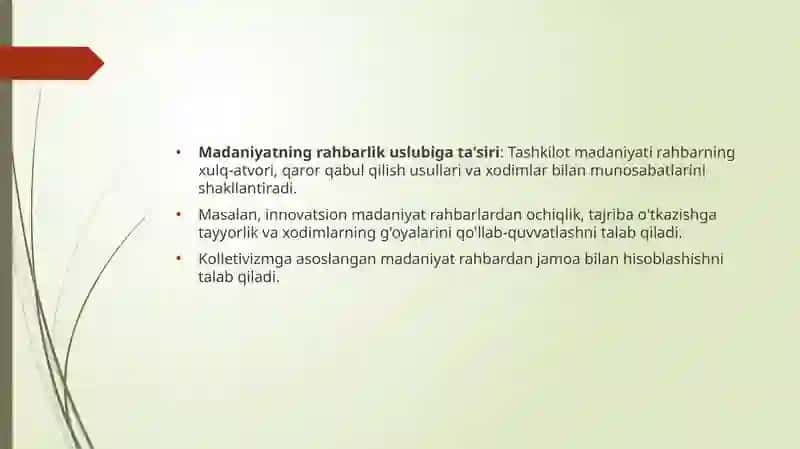 Madaniyatning rahbarlik uslubi ta'siri 2