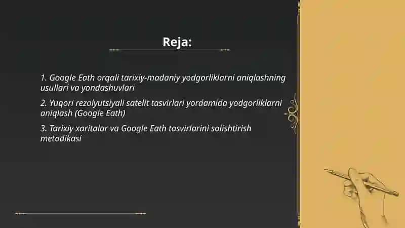 Google Eath dasturidan foydalangan holda tarixiy-madaniy yodgorliklarni aniqlash 2