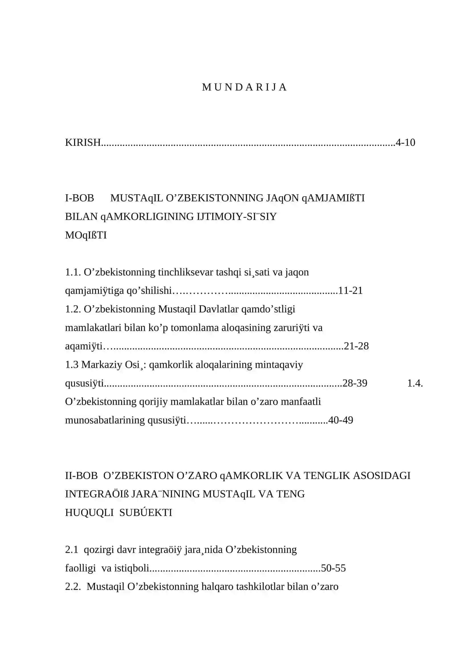 O’zbekistonning jahon hamjamiyatiga integrallashuvi 2