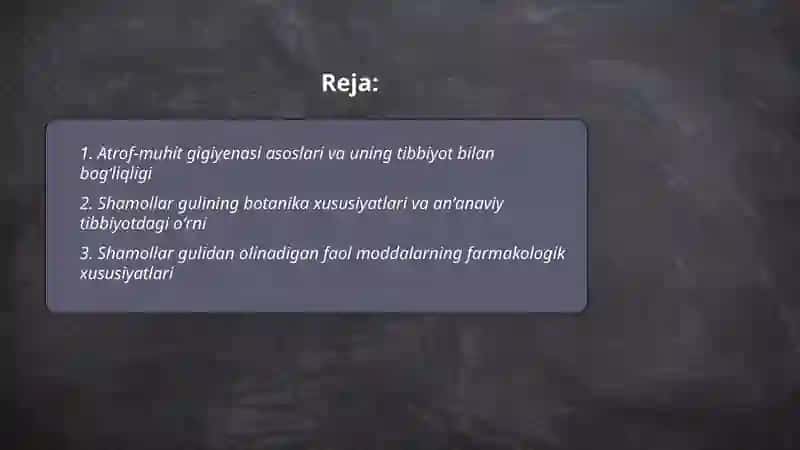 Atrof-muhit gigiyenasi va Shamollar Guli Tibbiyoti 2