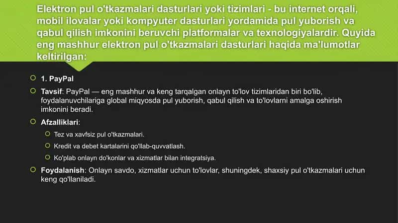 Elektron pul o'tkazmalari 2