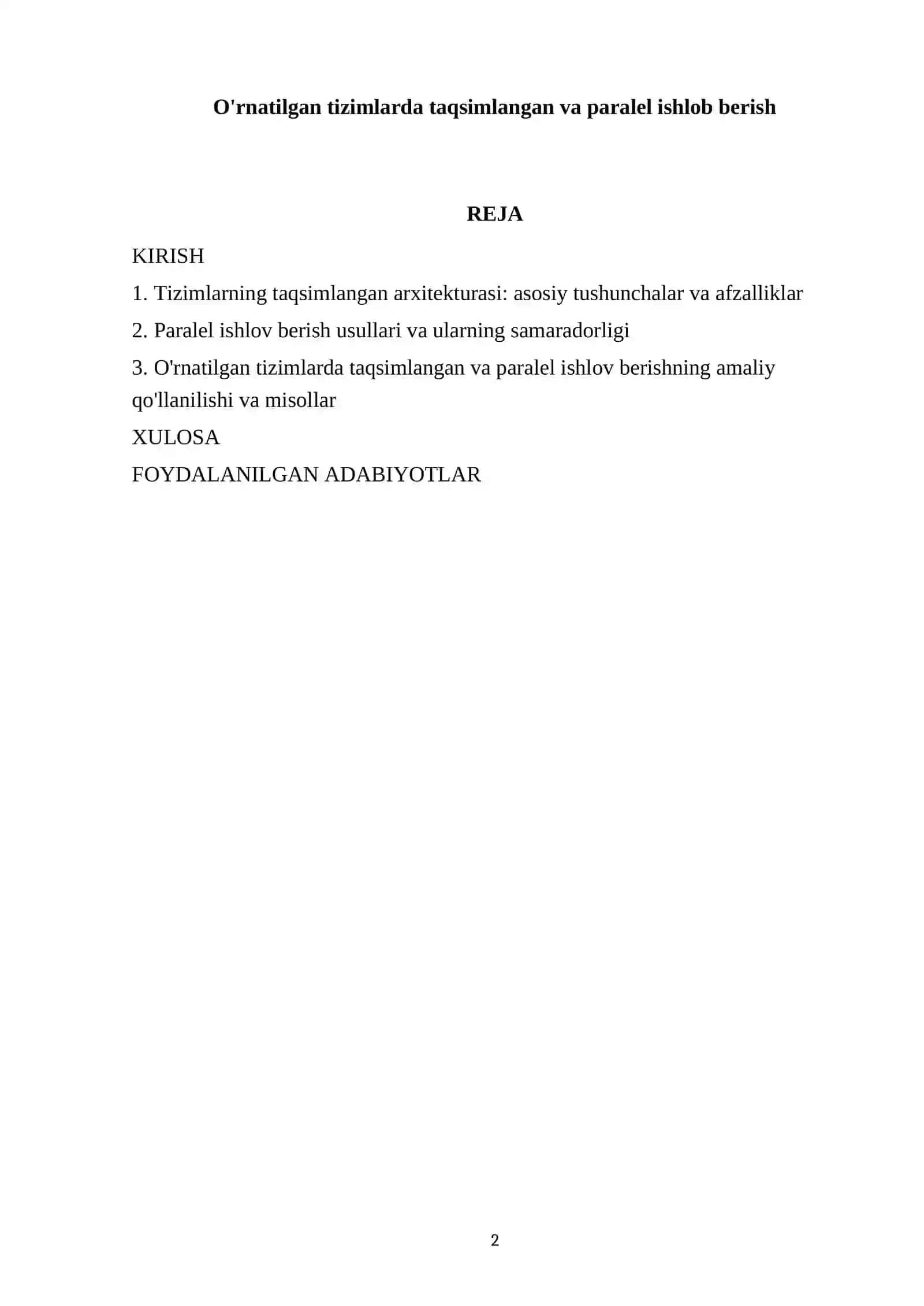 O'rnatilgan tizimlarda taqsimlangan va paralel ishlob berish 2