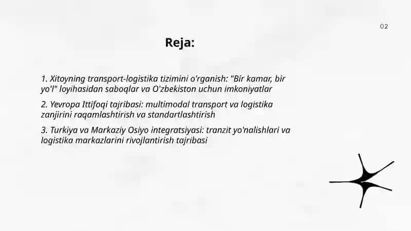 Xitoyning transport-logistika tizimini o'rganish: "Bir kamar, bir yo'l" loyihasidan saboqlar va O'zbekiston uchun imkoniyatlar 2