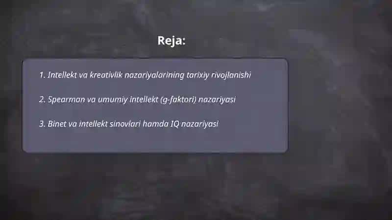 Intellekt va kreativlik nazariyalari 2
