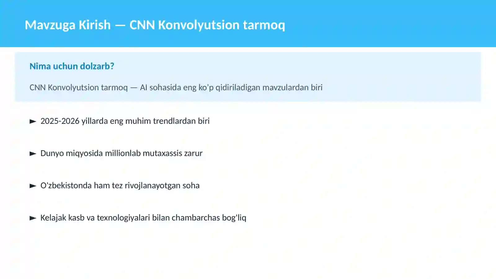 CNN Konvolyutsion tarmoq 2