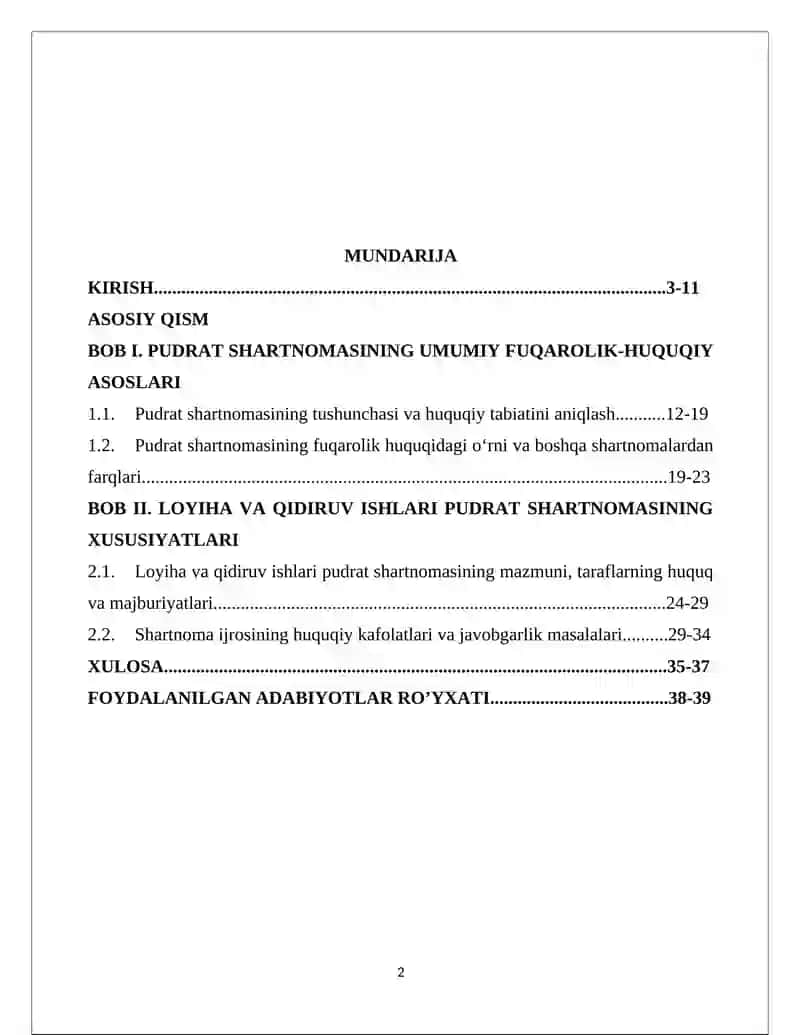 Loyiha va qidiruv ishlari pudrat shartnomasi fuqarolik huquqiy xususiyatlari 2