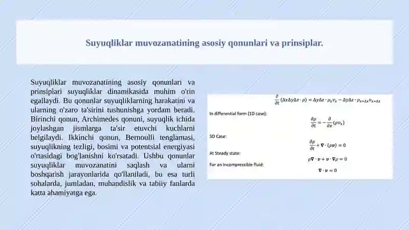 Suyuqliklar muvozanatining differensial tenglamasi 2