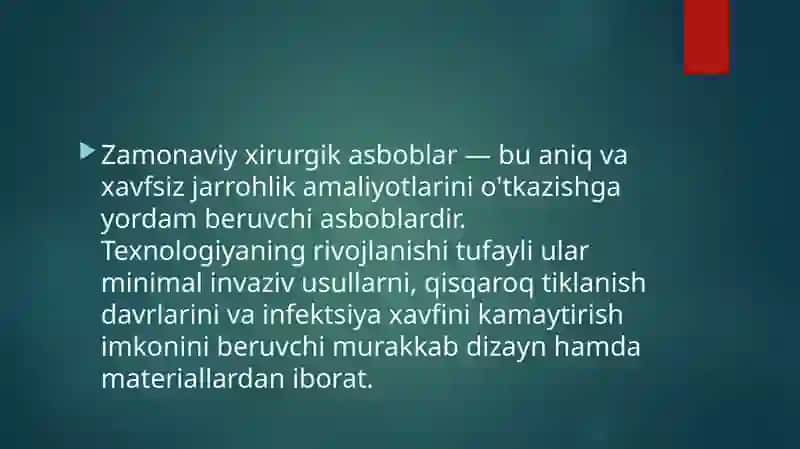 Zamonaviy xirurgik asboblar. Dezenfeksiya asosiy kimyoviy vositalar 2
