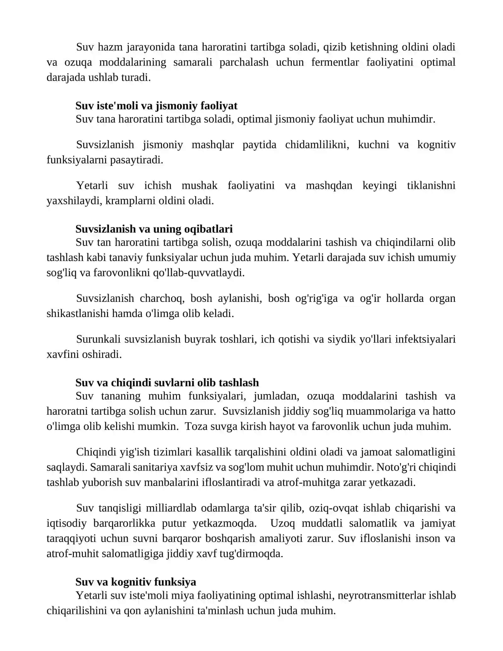 Inson hayotida suvning ahamiyati 2