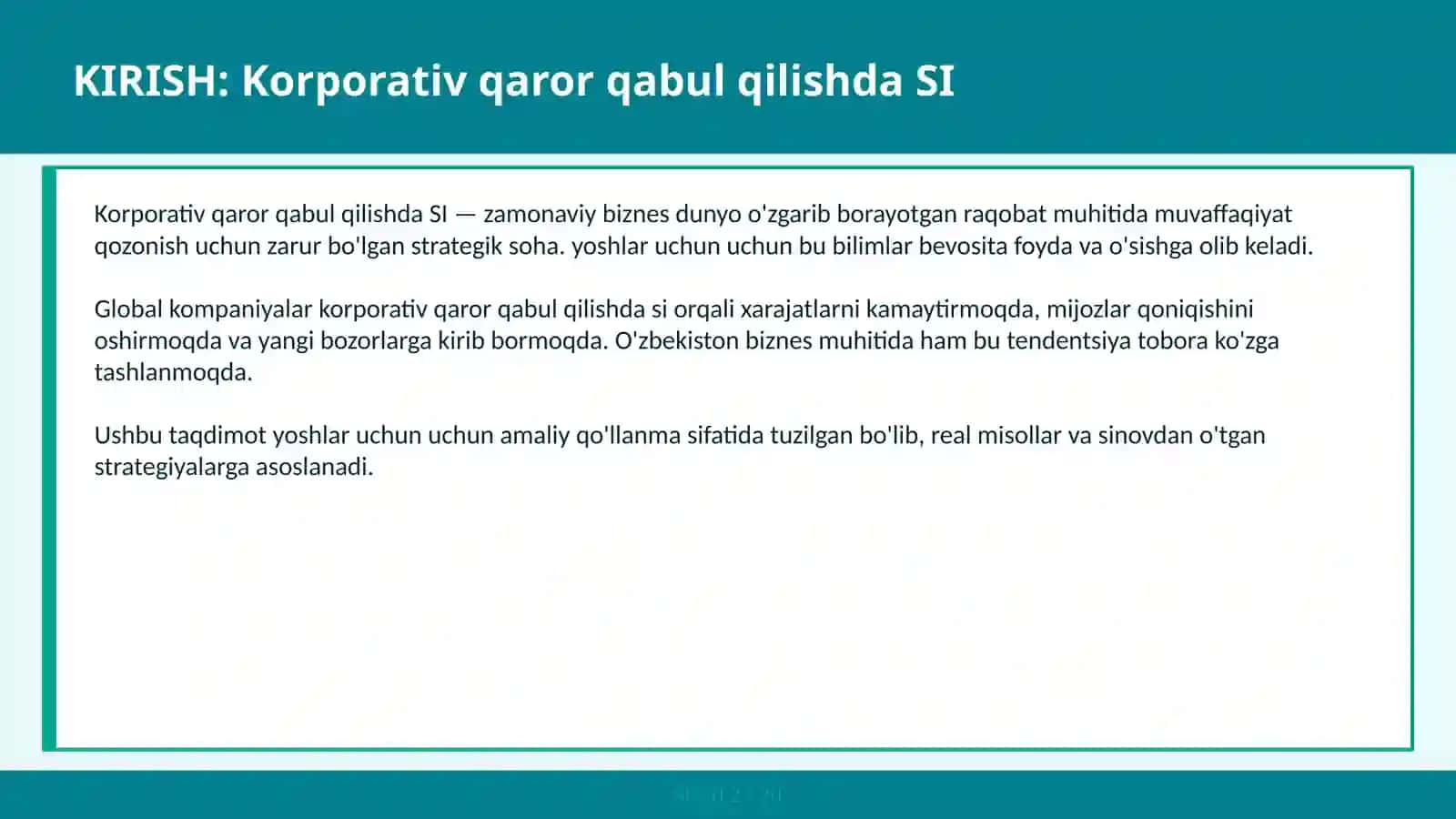 Korporativ qaror qabul qilishda SI 2