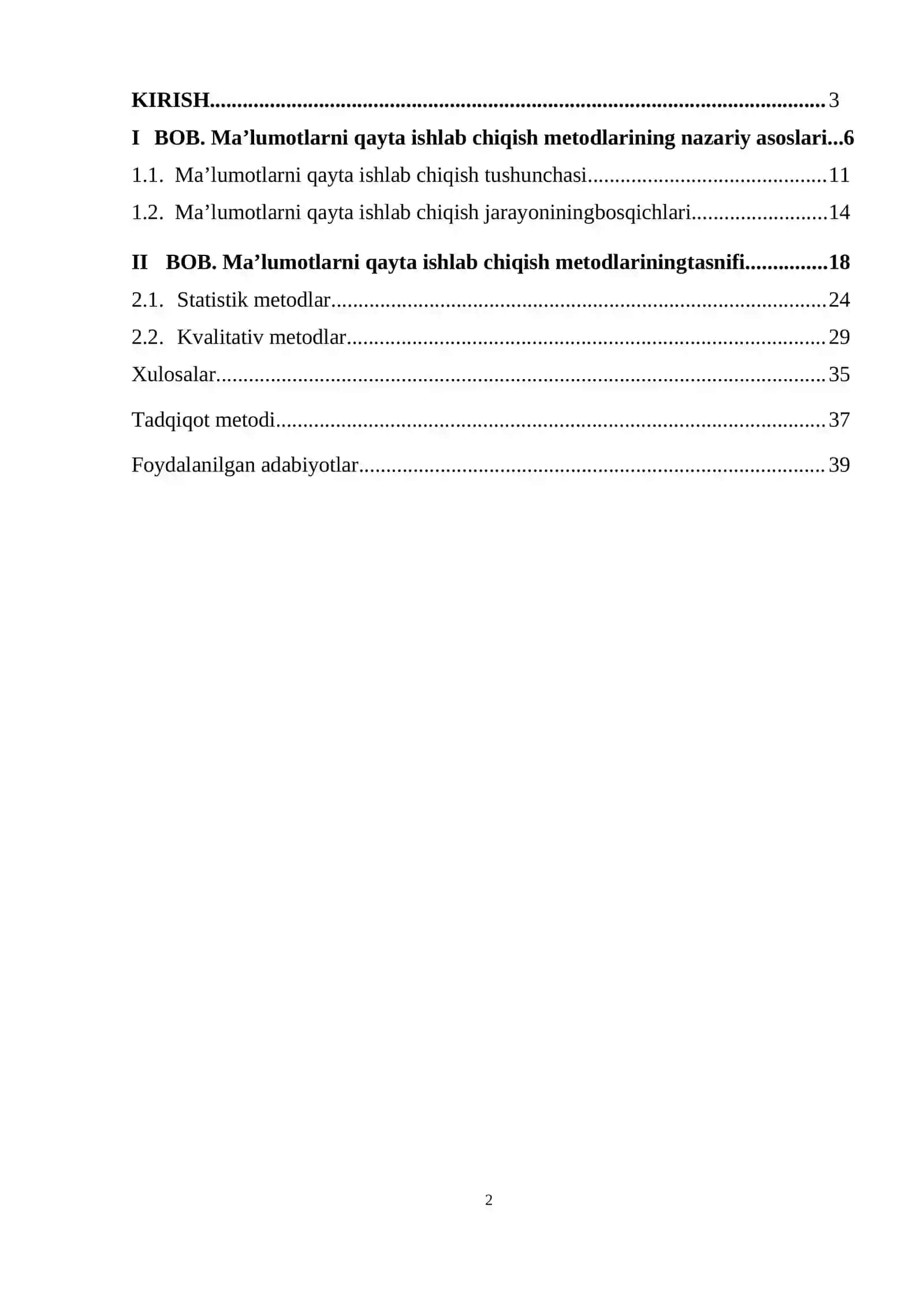 Malumotlarni qayta ishlab chiqishga metodlari tasnifi 2