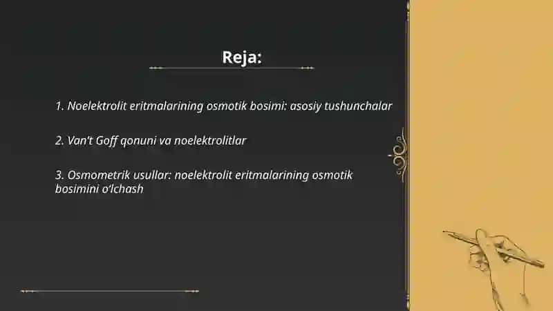 Noelektrolit eritmalarining osmotik bosimi: asosiy tushunchalar 2