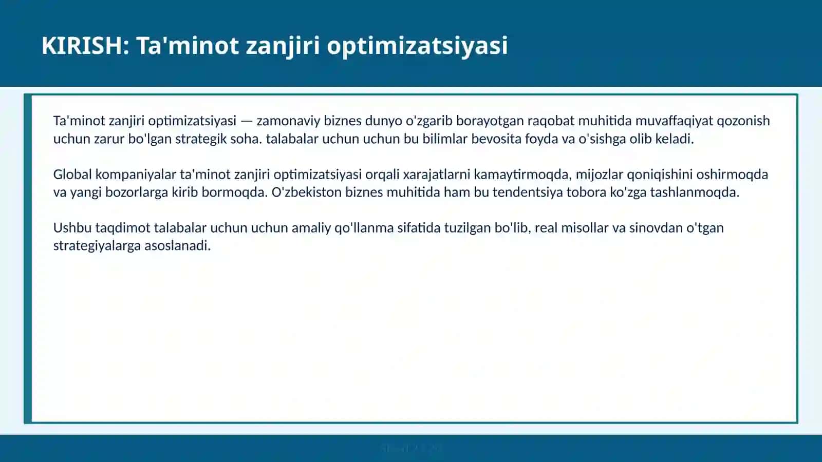 Ta'minot zanjiri optimizatsiyasi 2