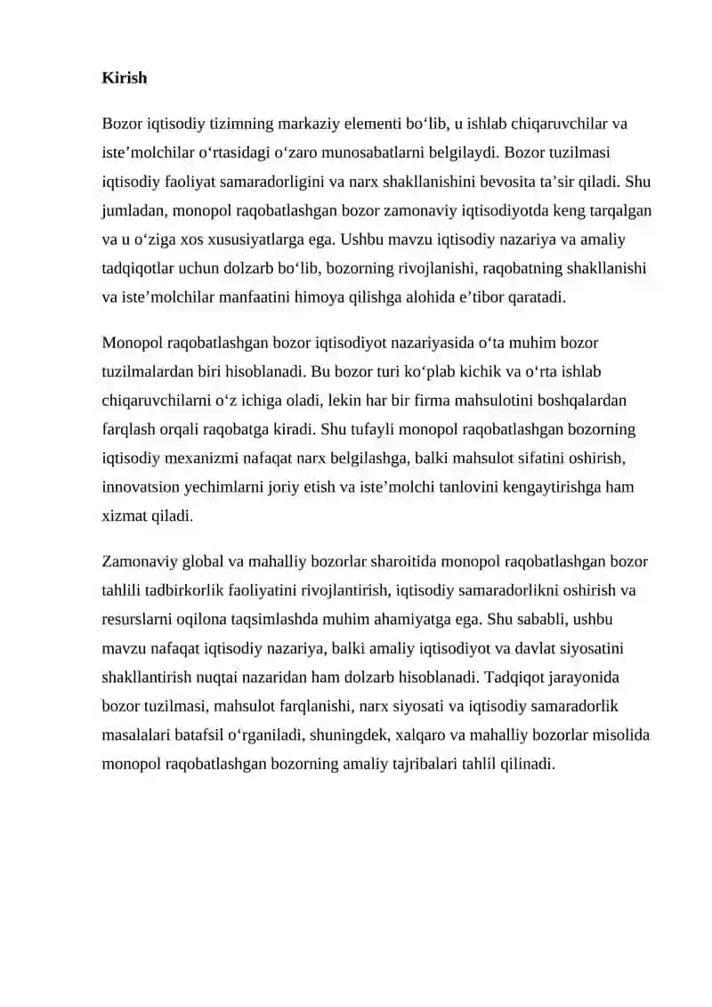 MONOPOL RAQOBATLASHGAN BOZORNING XUSUSIYATLARI 2