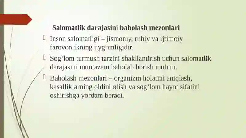 Salomatlik darajasini baxolash mezonlari 2
